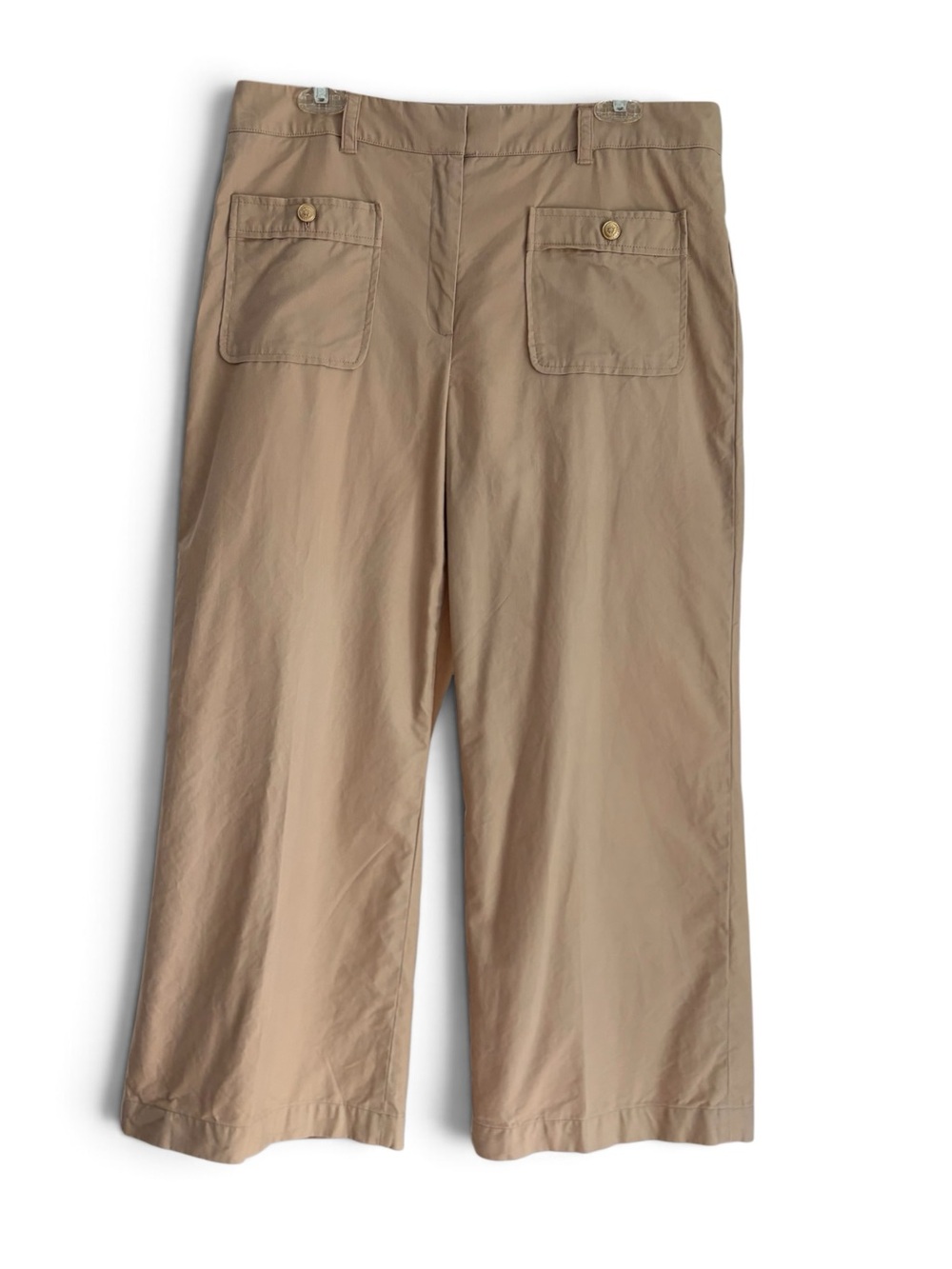 White House Black Market Tan Wide-Leg Crop Trousers with Front Patch Pockets
